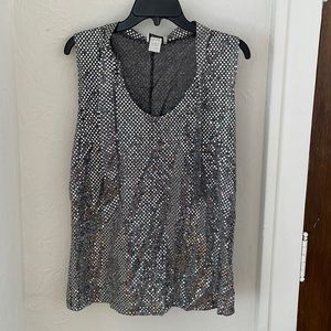 JANANAS Women's Sleeveless Silver Sequins Mesh Top Size 2XL in Black Vintage 80s
